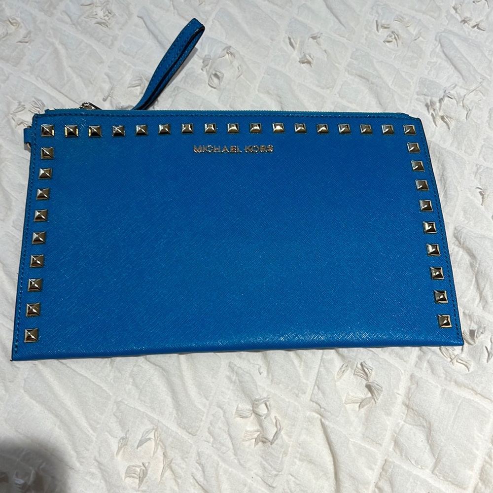 Michael Kors teal blue Studded Large Clutch Wallet Wristlet